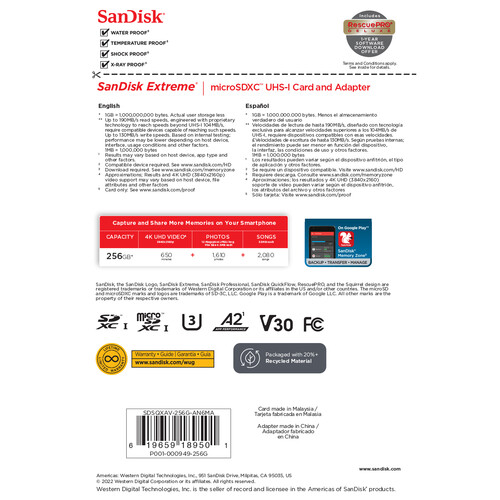 Memoria SanDisk Extreme 256GB UHS-I MicroSDXC — Tecno Importaciones