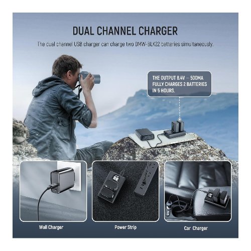 Kit de 2 baterías DMW-BLK22 con cargador doble – Neewer 7 baterías DMW-BLK22