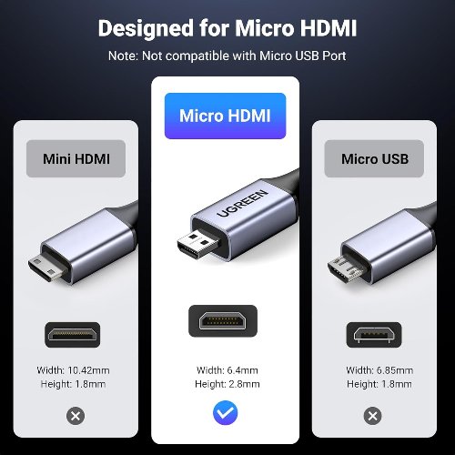 Cable micro HDMI a HDMI 8K 2mts - Ugreen 15517 2 Ugreen 15517