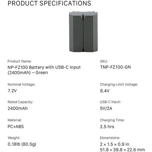 Batería Tilta NP-FZ100 USB-C (2400mAh) 5 Tilta NP-FZ100