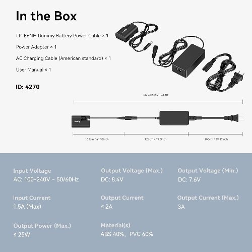 Kit de Batería Dummy Canon LP-E6NH - SmallRig 4270 14 Dummy Canon LP-E6NH