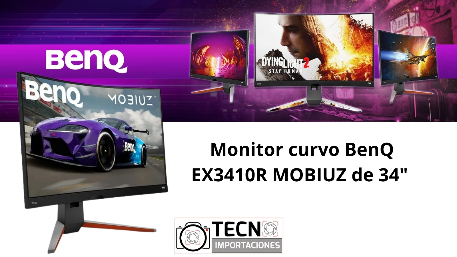Monitor curvo BenQ EX3410R MOBIUZ de 34 pulgadas 3440x1440 a 144 Hz en un puesto de sim racing